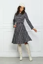 Rochie Dy Fashion neagra cu flori si curea in talie
