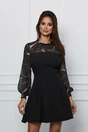 Rochie Dy Fashion neagra cu imprimeu maro pe maneci