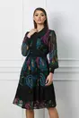 Rochie Dy Fashion neagra cu imprimeu mov si turcoaz