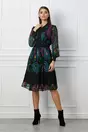 Rochie Dy Fashion neagra cu imprimeu mov si turcoaz