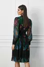 Rochie Dy Fashion neagra cu imprimeu mov si turcoaz