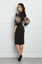 Rochie Dy Fashion neagra cu maneci din voal cu flori bej
