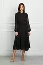 Rochie Dy Fashion neagra cu pliuri si impletitura in talie