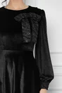 Rochie Dy Fashion neagra din catifea cu funda si mansete din dantela