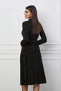 Rochie Dy Fashion neagra din lurex cu cordon in talie
