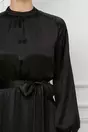 Rochie Dy fashion neagra din satin cu volan la baza si cordon in talie