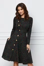 Rochie Dy Fashion neagra din tricot cu nasturi decorativi