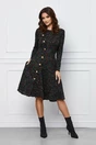 Rochie Dy Fashion neagra din tricot cu nasturi decorativi