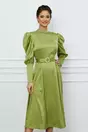 Rochie Dy Fashion olive cu umeri bufanti si curea in talie