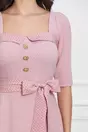 Rochie Dy Fashion roz cu buline si cordon in talie
