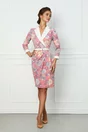 Rochie Dy Fashion roz cu imprimeu floral si rever