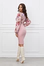 Rochie Dy Fashion roz cu imprimeuri florale lila la bust
