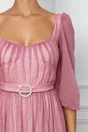 Rochie Dy Fashion roz din lurex cu aplicatie in talie