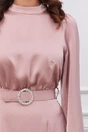 Rochie Dy Fashion roz din satin cu o curea in talie