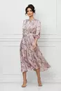 Rochie Dy Fashion satinata lila cu imprimeuri florale