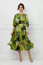 Rochie Dy Fashion satinata verde crud cu imprimeuri florale