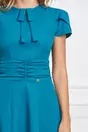 Rochie Dy Fashion turcoaz cu funda la decolteu