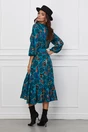 Rochie Dy Fashion turcoaz cu imprimeuri bej si curea in talie