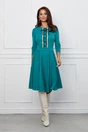 Rochie Dy Fashion turcoaz cu nasturi catifelati pe bust