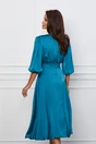 Rochie Dy Fashion turcoaz din satin cu pliuri la bust