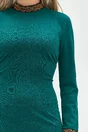 Rochie Dy Fashion verde cu banda cu imprimeu colorat la guler