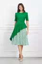 Rochie Dy Fashion verde cu buline pe fusta si curea in talie