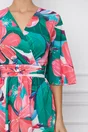 Rochie Dy Fashion verde cu flori maxi roz
