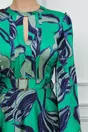 Rochie Dy Fashion verde cu imprimeu bleumarin si curea in talie