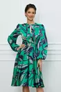 Rochie Dy Fashion verde cu imprimeu bleumarin si curea in talie