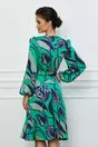 Rochie Dy Fashion verde cu imprimeu bleumarin si curea in talie
