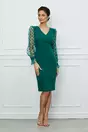 Rochie Dy Fashion verde cu maneci din tull cu buline catifelate