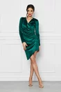 Rochie Dy Fashion verde din catifea  cu fronseu si aplicatie in talie