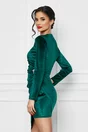 Rochie Dy Fashion verde din catifea  cu fronseu si aplicatie in talie