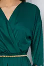 Rochie Dy Fashion verde din satin cu elastic si curea in talie