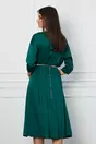 Rochie Dy Fashion verde din satin cu elastic si curea in talie