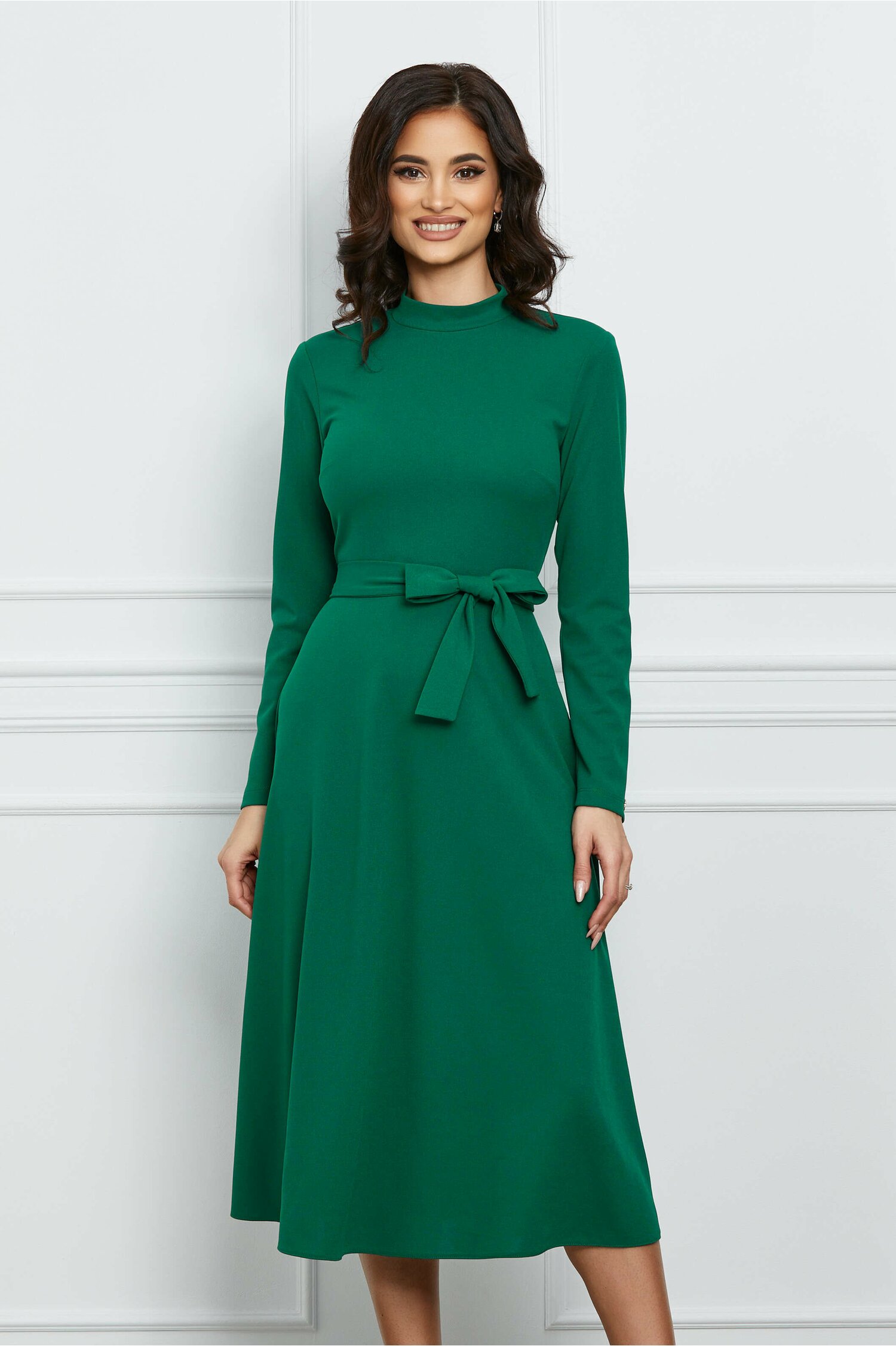 Rochie Dy Fashion verde midi clos cu cordon in talie