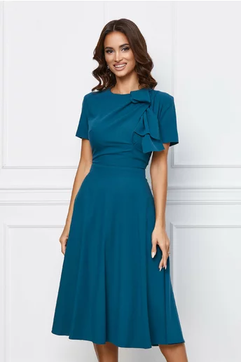 Rochie DY Fashion verde petrol cu funda la bust