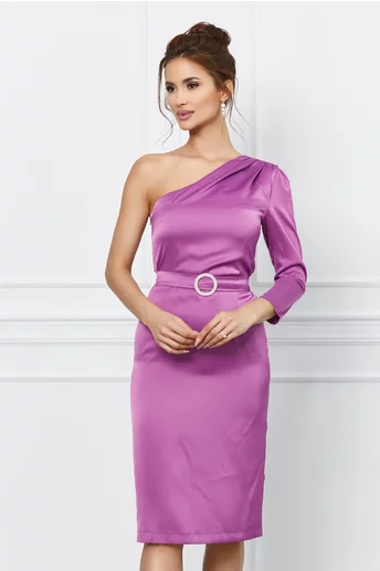 Rochie Dy Fashion magenta cu un umar gol si cordon in talie