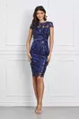 Rochie eleganta bleumarin din dantela si paiete