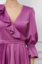 Rochie eleganta din tafta magenta cu volanas la bust