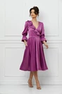 Rochie eleganta din tafta magenta cu volanas la bust
