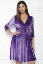 Rochie eleganta mov din catifea cu buline din glitter