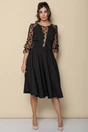 Rochie eleganta neagra cu maneci din tull cu buline catifelate