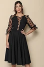 Rochie eleganta neagra cu maneci din tull cu buline catifelate