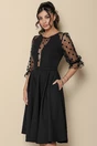 Rochie eleganta neagra cu maneci din tull cu buline catifelate