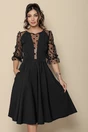 Rochie eleganta neagra cu maneci din tull cu buline catifelate