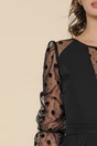 Rochie eleganta neagra cu maneci din tull cu buline catifelate