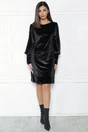 Rochie eleganta neagra din catifea cu nasturi pe maneci