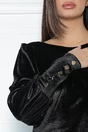 Rochie eleganta neagra din catifea cu nasturi pe maneci