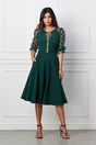 Rochie eleganta verde cu maneci din tull cu buline catifelate